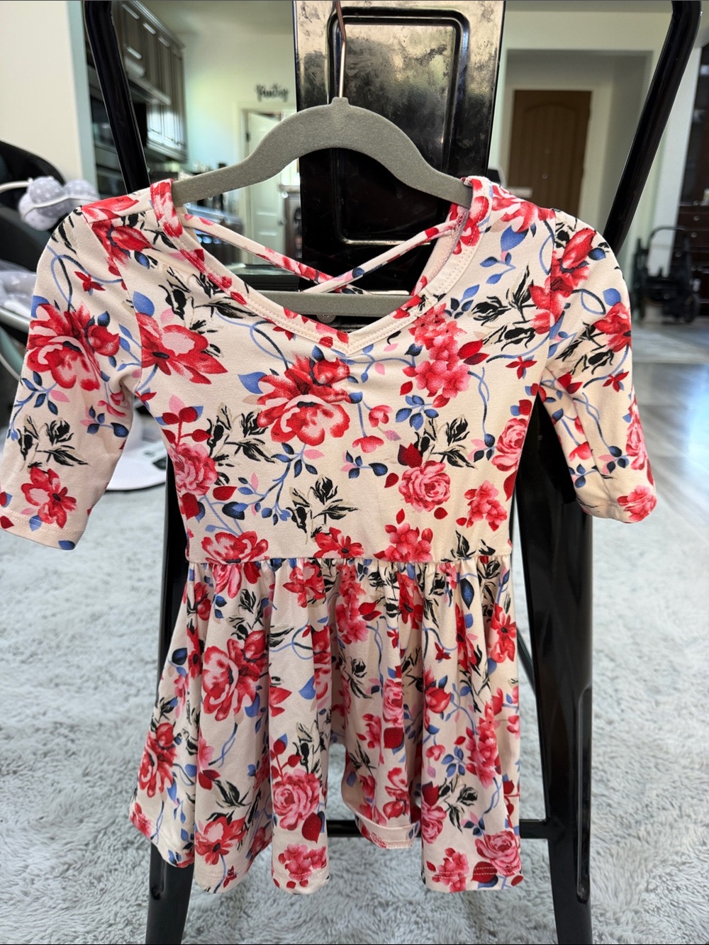 Dot Dot Smile Pink Floral Crossback Casual Dress with Red and Blue Accents